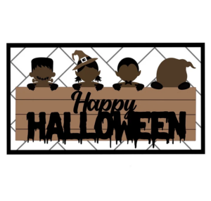 3mm mdf Rectangular Happy Halloween Characters Plaque
