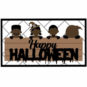 3mm mdf Rectangular Happy Halloween Characters Plaque