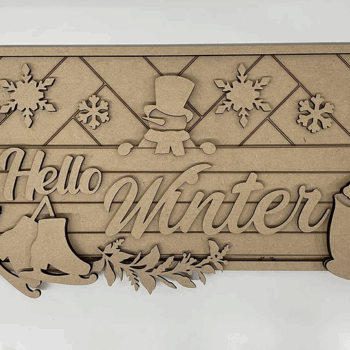3mm mdf Rectangular Hello Winter Snowman Plaque