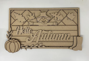 3mm mdf Rectangular Hello Autumn Scarecrow Plaque