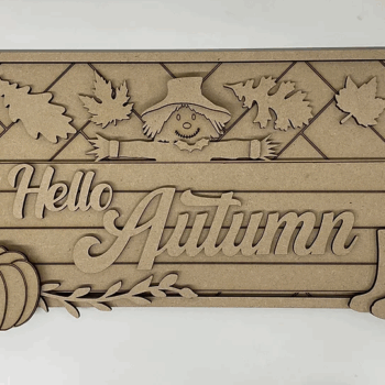 3mm mdf Rectangular Hello Autumn Scarecrow Plaque
