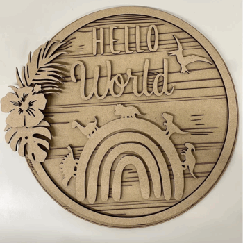 3mm mdf Dinosaur Boho Rainbow Plaque
