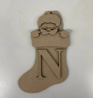 3mm mdf Santa In A Stocking Initial Bauble