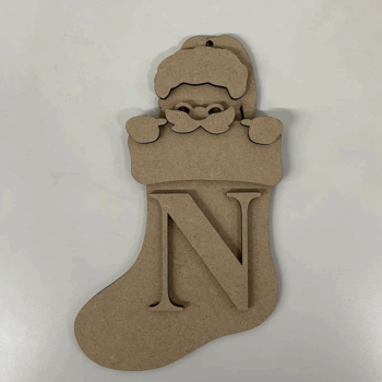 3mm mdf Santa In A Stocking Initial Bauble