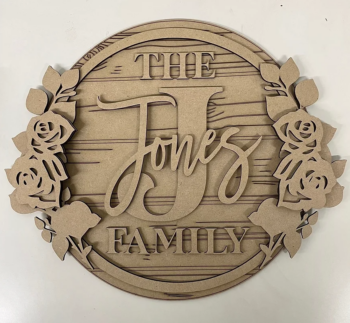 3mm mdf Family Initial Plaque (Eucalyptus & Roses Theme)
