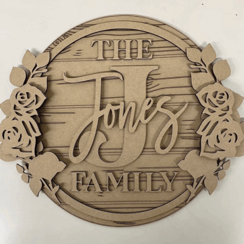 3mm mdf Family Initial Plaque (Eucalyptus & Roses Theme)