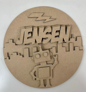 3mm mdf Robot Skyline Plaque