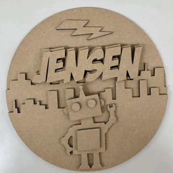 3mm mdf Robot Skyline Plaque