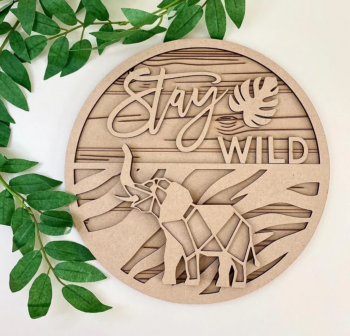 3mm mdf Stay Wild Geometric Elephant Plaque
