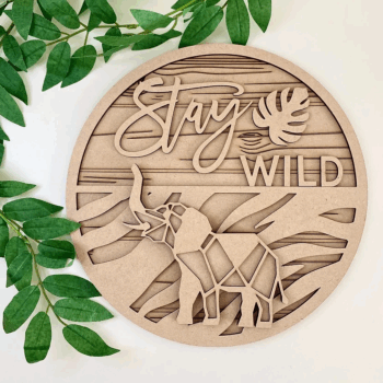 3mm mdf Stay Wild Geometric Elephant Plaque