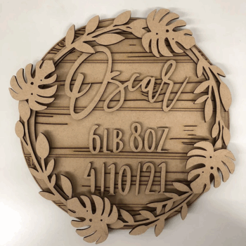3mm mdf Leaf Wreath Name And Date Plaque