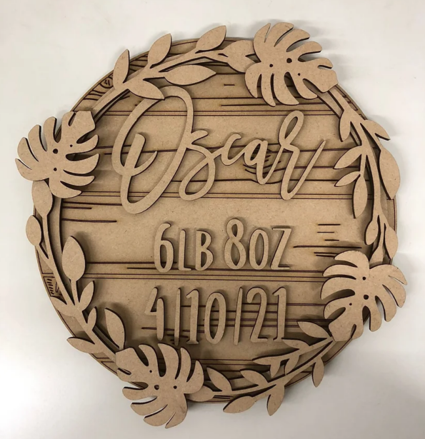 3mm mdf Leaf Wreath Name And Date Plaque