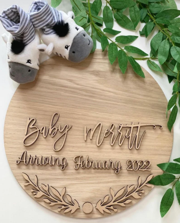 4mm Oak Veneer Baby Announcement Plaque