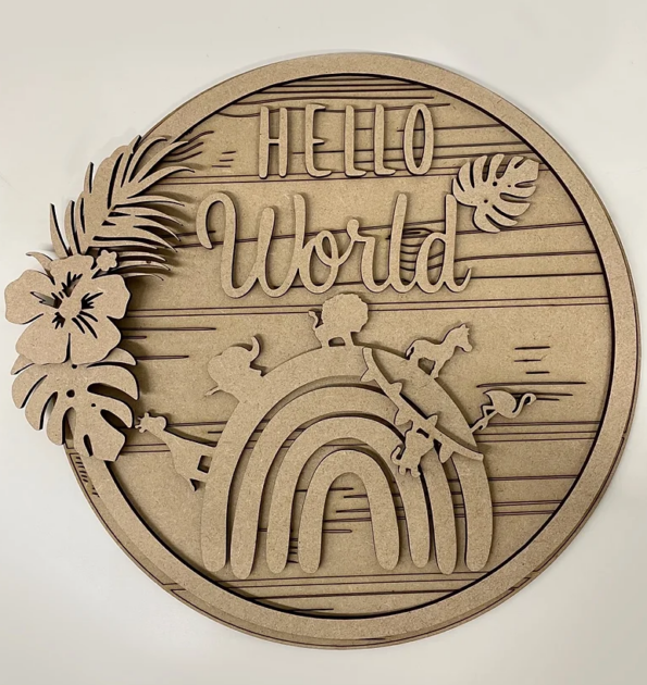 3mm mdf Safari Boho Rainbow Plaque