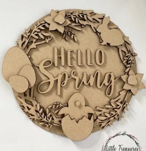 3mm mdf Hello Spring Circular Plaque