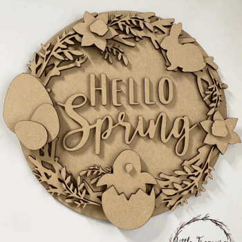 3mm mdf Hello Spring Circular Plaque