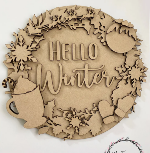 3mm mdf Hello Winter Circular Plaque