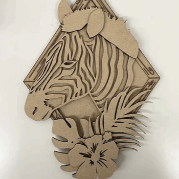 3mm mdf Zebra Safari Animal & Leaves Plaque