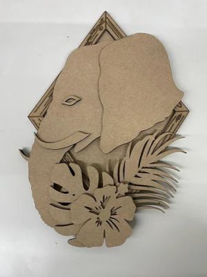 3mm mdf Elephant Safari Animal & Leaves Plaque
