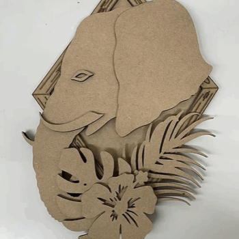 3mm mdf Elephant Safari Animal & Leaves Plaque