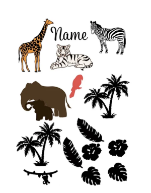 3mm mdf Safari Animals/Leaves Embellishment Pack