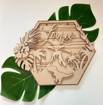 3mm mdf T-Rex Hexagon Name Plaque