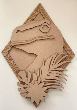 3mm mdf (T-Rex) Dinosaur Head & Leaves Plaque