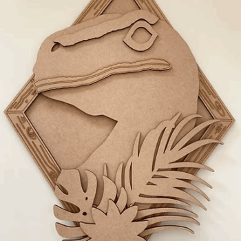 3mm mdf (T-Rex) Dinosaur Head & Leaves Plaque