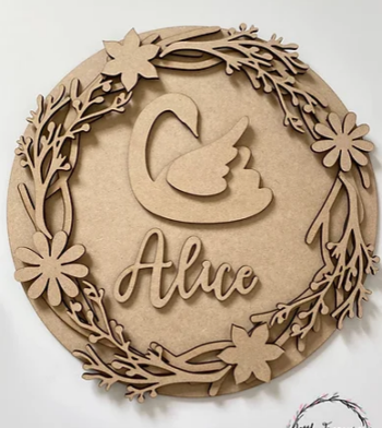3mm mdf Swan & Twig Wreath Plaque