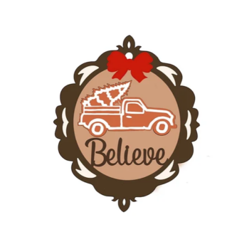 3mm mdf Gingerbread Truck Believe Bauble