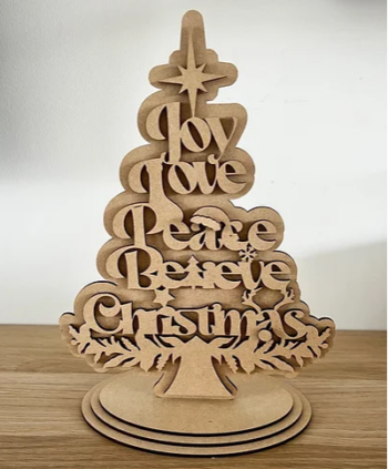 3mm mdf Free Standing Christmas Tree Quote