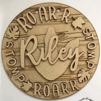 3mm mdf Roar, Stomp Dinosaur Footprint Plaque