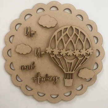 3mm mdf Floral Hot Air Balloon Scalloped Plaque