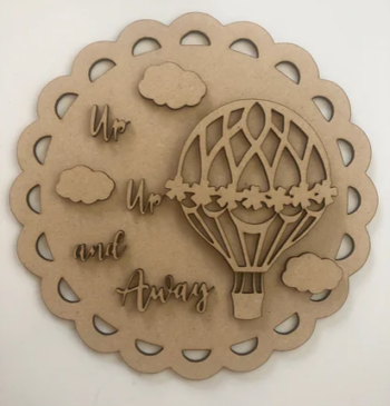 3mm mdf Floral Hot Air Balloon Scalloped Plaque