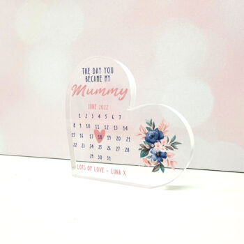 10mm Thick Printed HEART - The Day you became..blue floral calendar