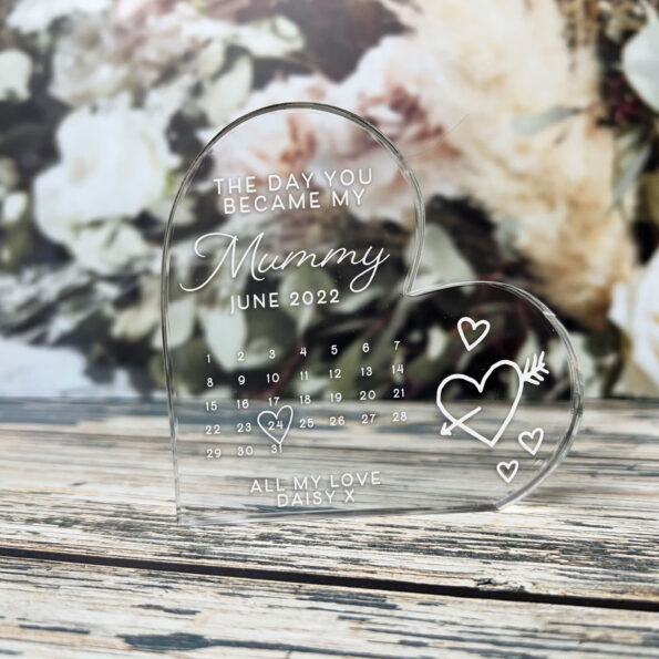 10mm Thick Printed HEART - The day you became.... white text
