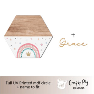 Printed Pink Rainbow HEXAGON with Name