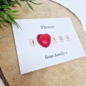 Personalised A6 I Love you Scrabble tiles - Chocolate Board