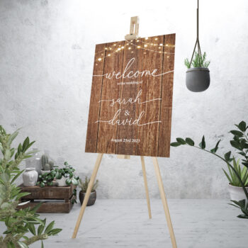 Rustic Wood and Lights Welcome Sign