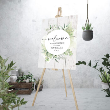 Botanical White Wood Welcome Sign
