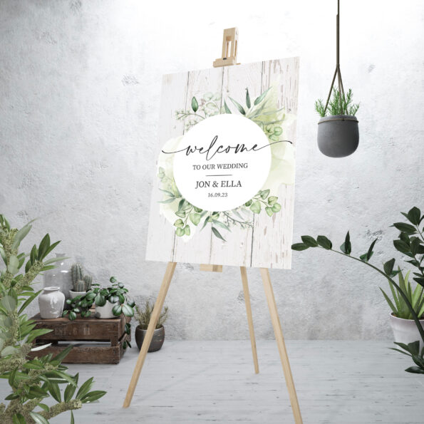 Botanical White Wood Welcome Sign