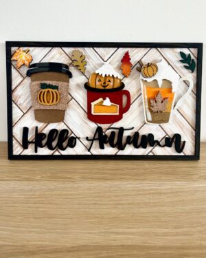 3mm mdf Rectangular Hello Autumn Mugs Plaque