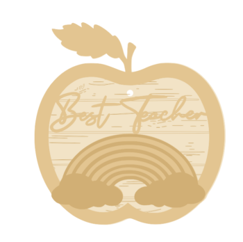 3mm mdf Little Treasures Best Teacher Apple Rainbow Bauble