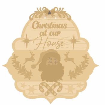 3mm mdf Fancy Shape Christmas at Sign with Santa and Candy Canes
